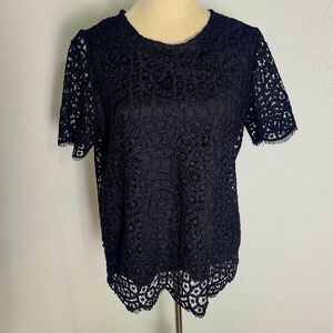 Philosophy Black Lace Blouse, Short Sleeves, Size Medium